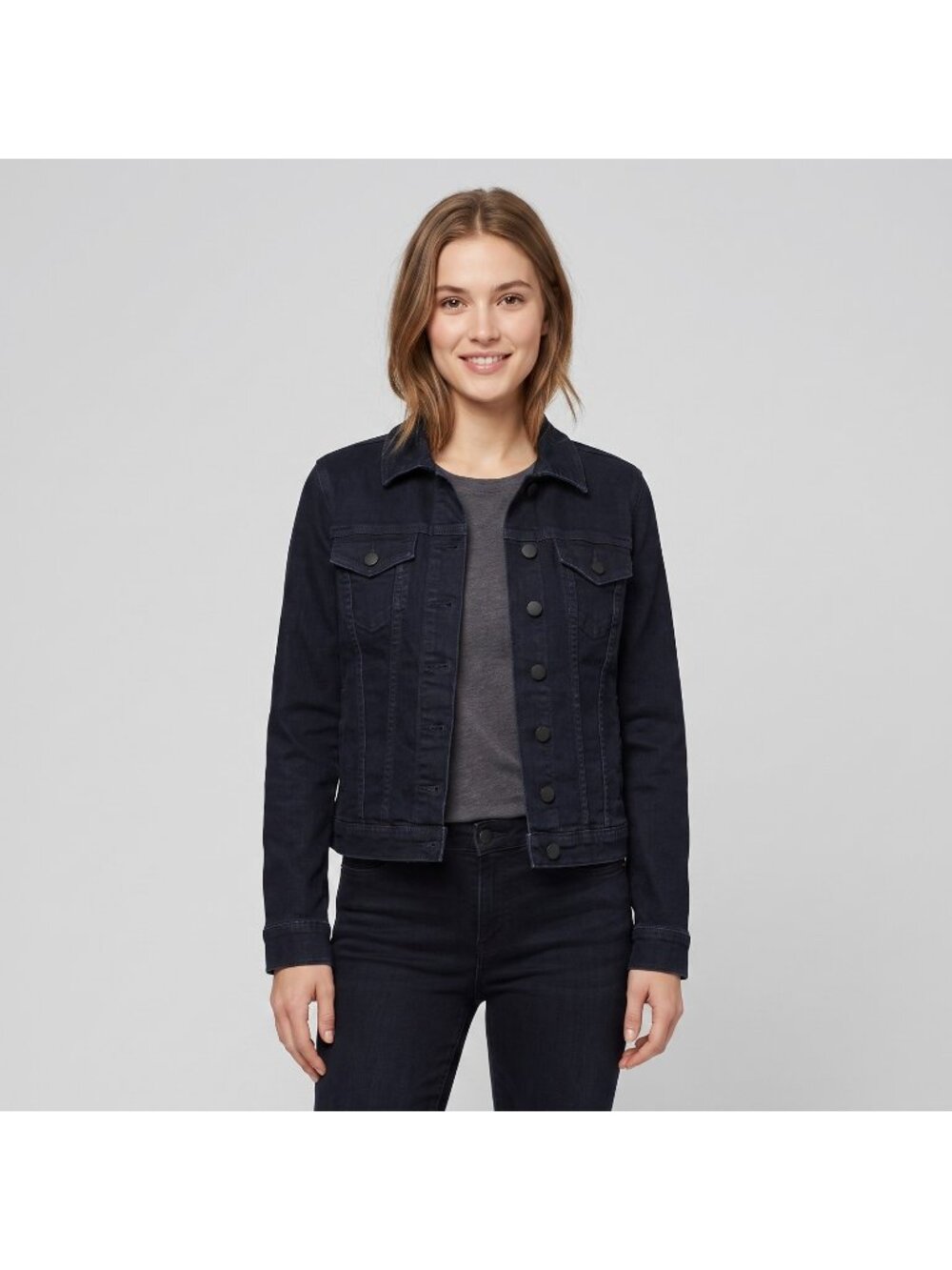NYDJ Women's Collared Navy Blue Denim Jean Jacket in size XXS NWT MSRP $98
